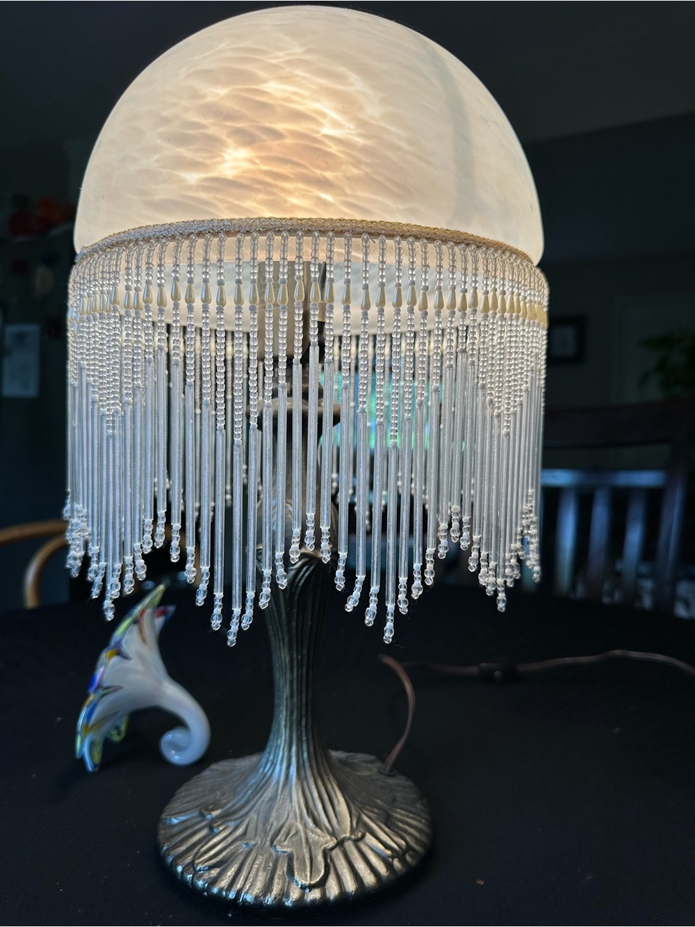 Art Deco Alabaster and Crystal Lamp Vintage Excellent Condition >5#